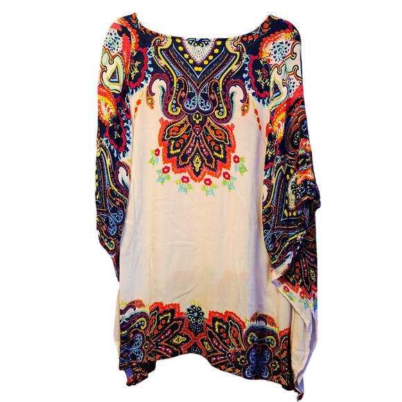 Shoreline bright print flowy boho blouse size 1x - Picture 2 of 6